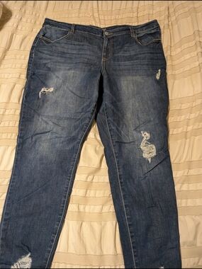 Maurices Women's Dark Blue Distressed Skinny Jeans